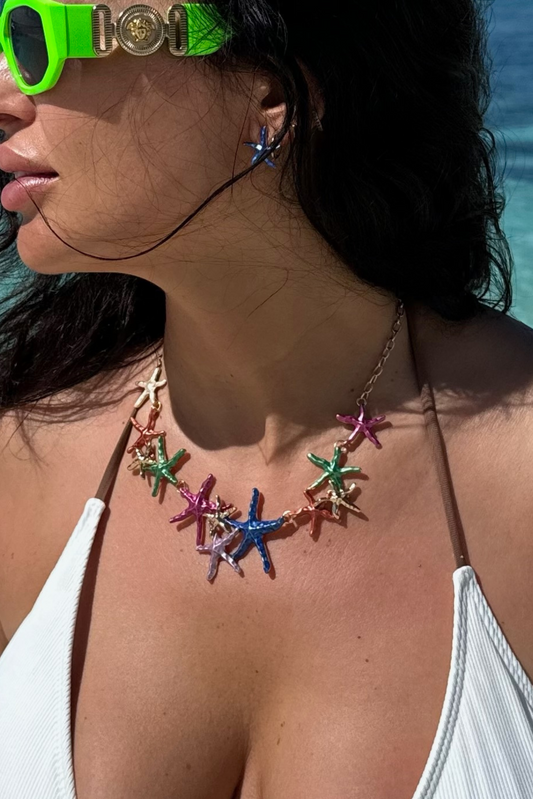 MULTI STARFISH NECKLACE AND EARRING SET