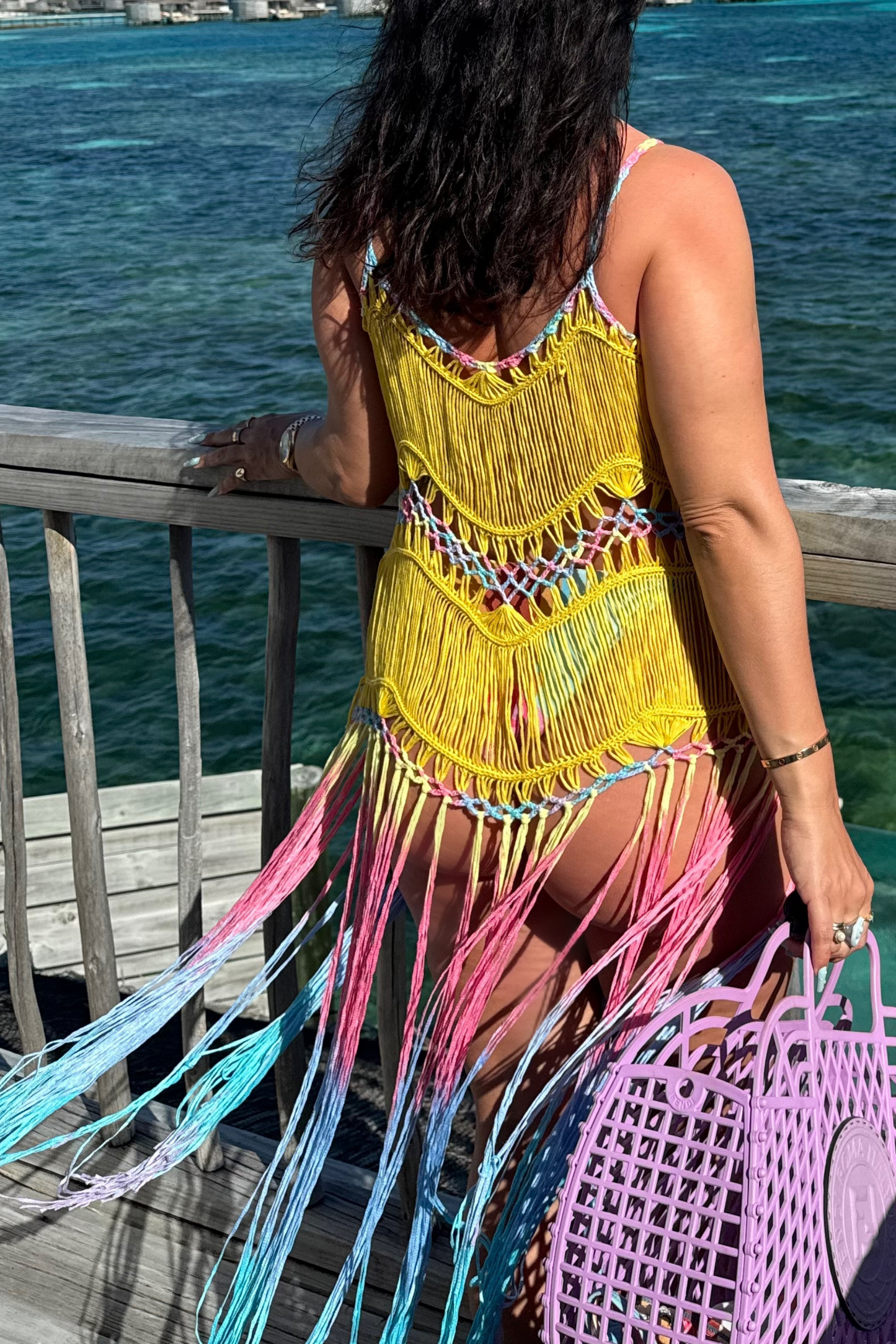 YELLOW CROCHET TASSEL BEACH DRESS