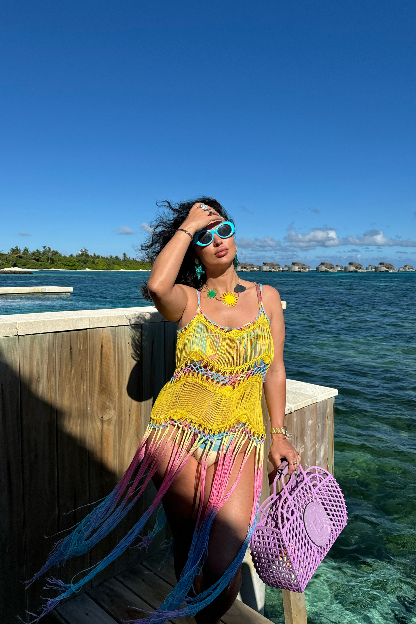 YELLOW CROCHET TASSEL BEACH DRESS