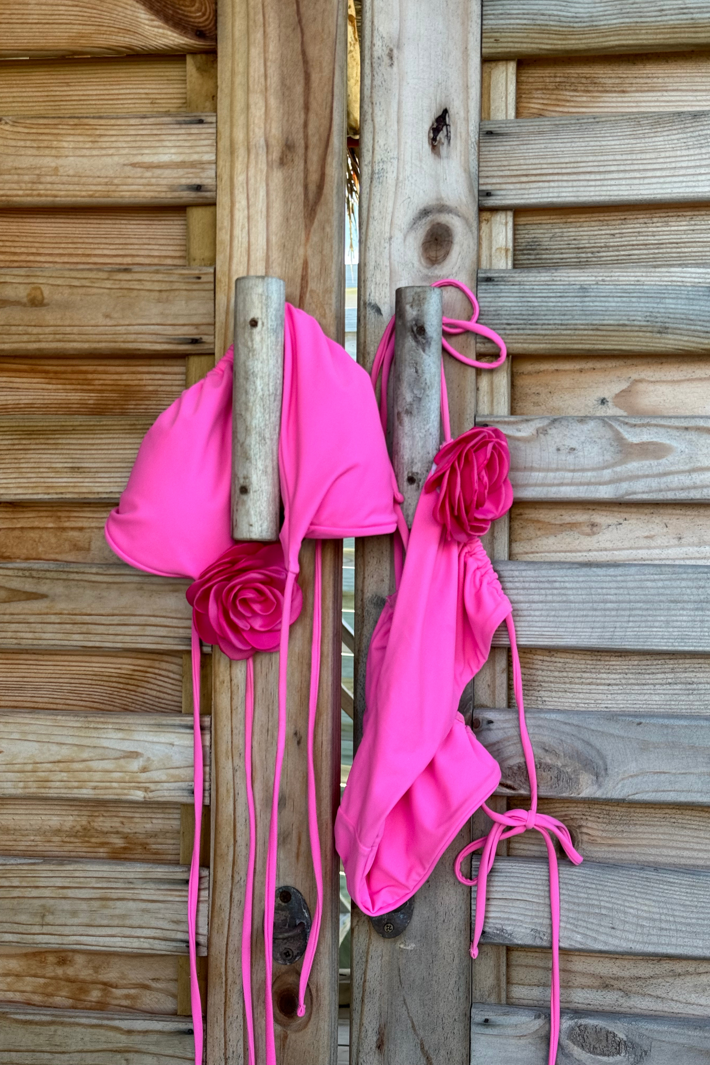 HOT PINK ROSE FLOWER TRIANGLE BIKINI TOP