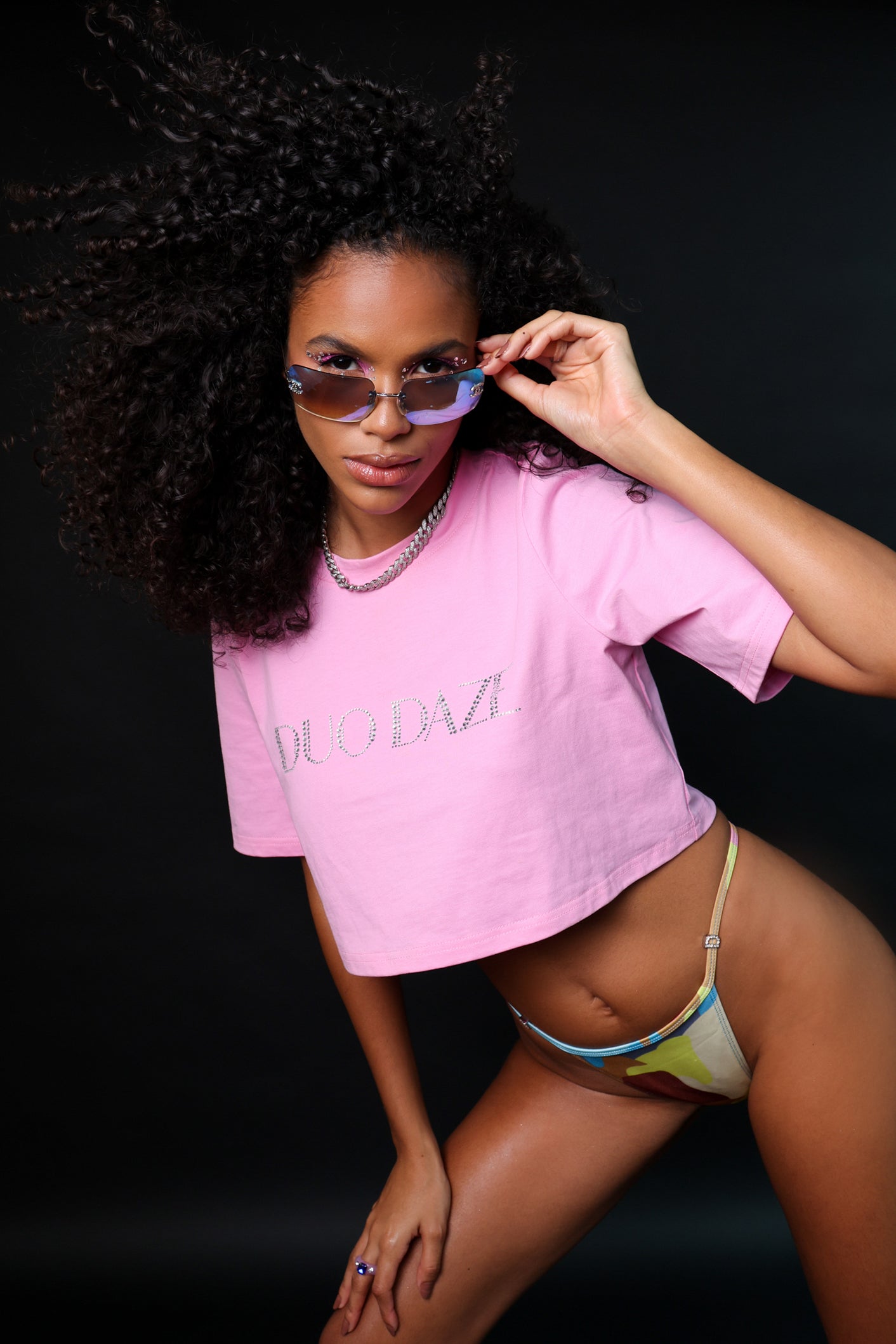 CANDY PINK DIAMANTE LOGO CROP T SHIRT